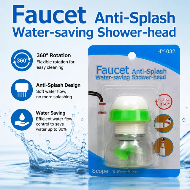 Faucet Anti-Splash Water-Saving Shower Head | 360° Rotating Tap Extender Nozzle | Universal Kitchen & Bathroom Faucet Filter Attachment (HY-032)