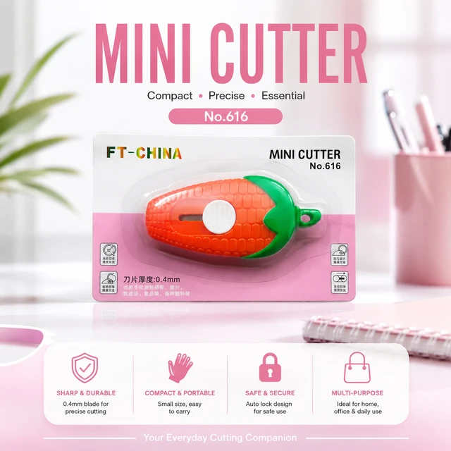 Mini Cutter No.616 Portable Safety Box Cutter Utility Knife for Packaging, Parcel Opening & Daily Use ( RANDOM COLOURS )