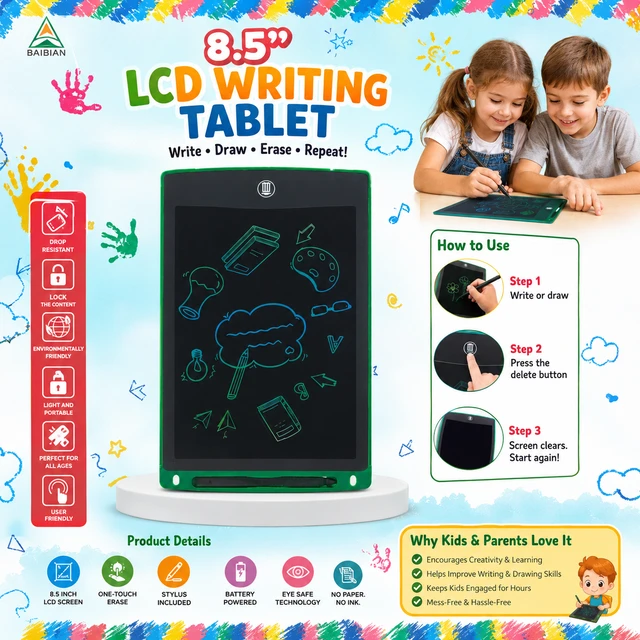8.5 Inch LCD Writing Tablet for Kids and Adults – Reusable Digital Drawing Pad with Stylus Pen, One-Touch Erase Button, Screen Lock Feature, Portable E-Writer Board for Learning, Doodling, Notes and Educational Activities /26