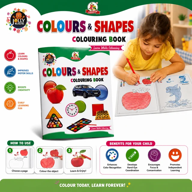 Jolly Kids Colours & Shapes Colouring Book for Kids – Early Learning Activity Book for Preschoolers and Kindergarten Children