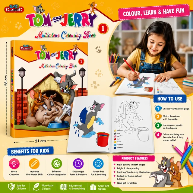 Classic Tom and Jerry Multicolour Colouring Book for Kids | Fun Cartoon Activity Book for Children | Creative Learning & Colouring Fun