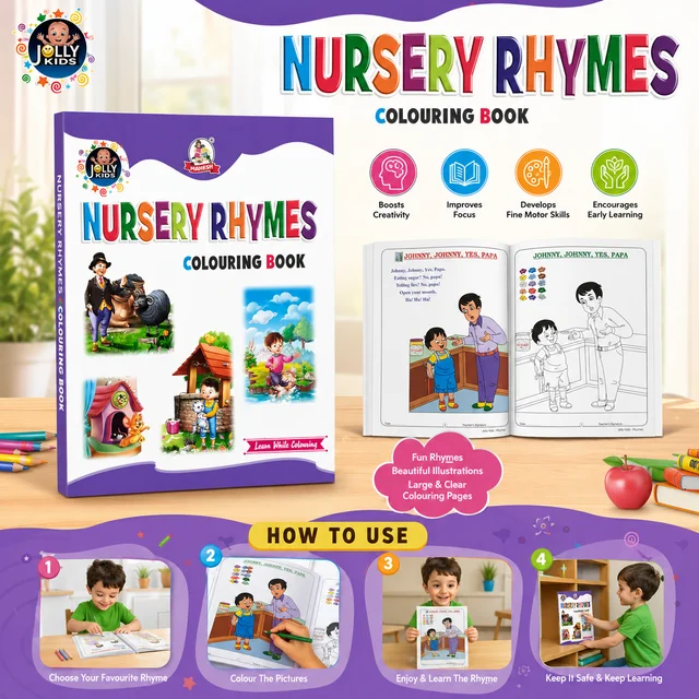 Jolly Kids Nursery Rhymes Colouring Book for Kids | Fun Learning & Creative Activity Book | Multicolour Educational Coloring Book for Children