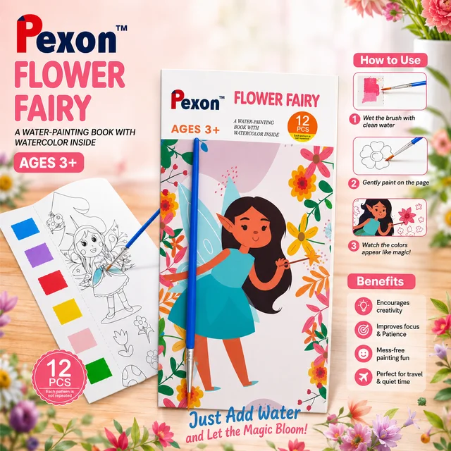 Pexon Flower Fairy Water Painting Book with Water color inside | Magic Water Coloring Book with Paint Brush | Educational Drawing & Painting Activity Set for Boys & Girls Age 3+ (12 Pages)