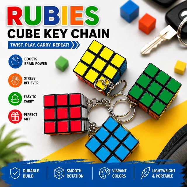 Mini Rubik’s Cube Keychain Set of 1- piece – 3x3 Puzzle Cube Key Rings, Multicolor Mini Cube Toys for Kids & Adults, Portable Brain Teaser Keychains for Bags, Keys & Gifts