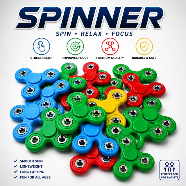 Fidget Spinner Toy for Kids & Adults(1- piece) – Stress Relief Hand Spinner, Smooth Spin, Durable & Lightweight Focus Toy, Anti-Anxiety Desk Toy for Office, School & Travel (Multicolor)