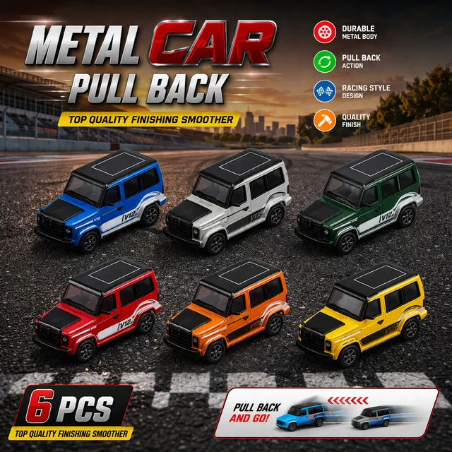 Metal Pull Back Toy Cars Set for Kids – Mini Die-Cast Racing Cars Pack of 6, Pull Back Action Vehicles, Durable Metal Body Toy Cars for Boys & Girls