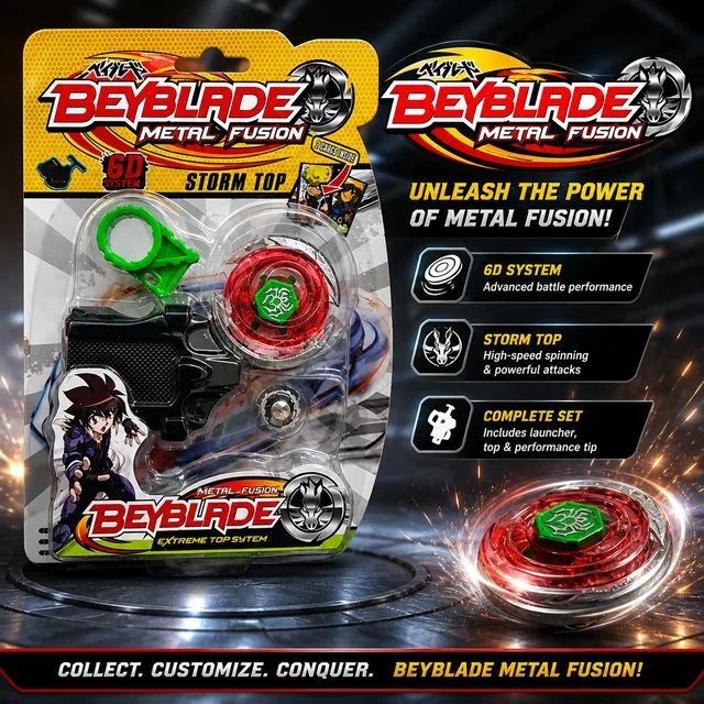 Beyblade Metal Fusion Storm Top Set with Launcher | 6D System High-Speed Spinning Battle Top Toy for Kids