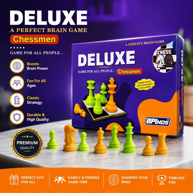 Deluxe Chessmen Board Game Set for Kids & Adults | Classic Strategy Brain Game with Chess Pieces | Portable Indoor Family Game | Educational Mind Development Toy