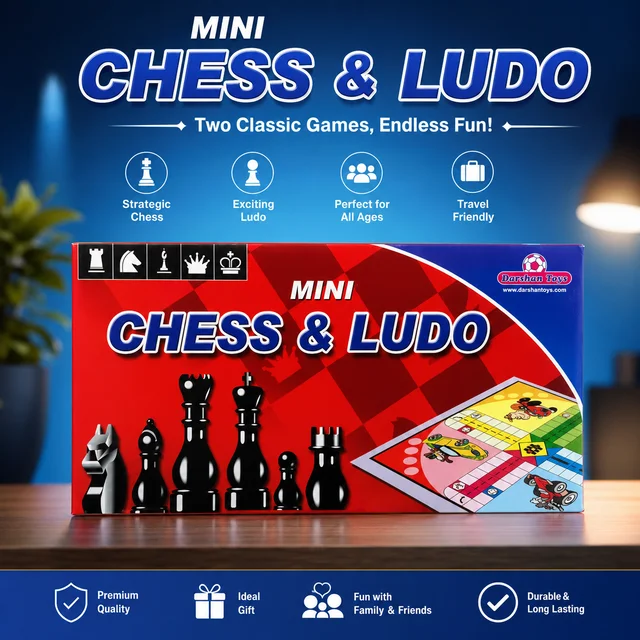 Mini Chess & Ludo Board Game Set for Kids & Family | 2 in 1 Indoor Strategy and Fun Game | Portable Travel Friendly Educational Game Toy