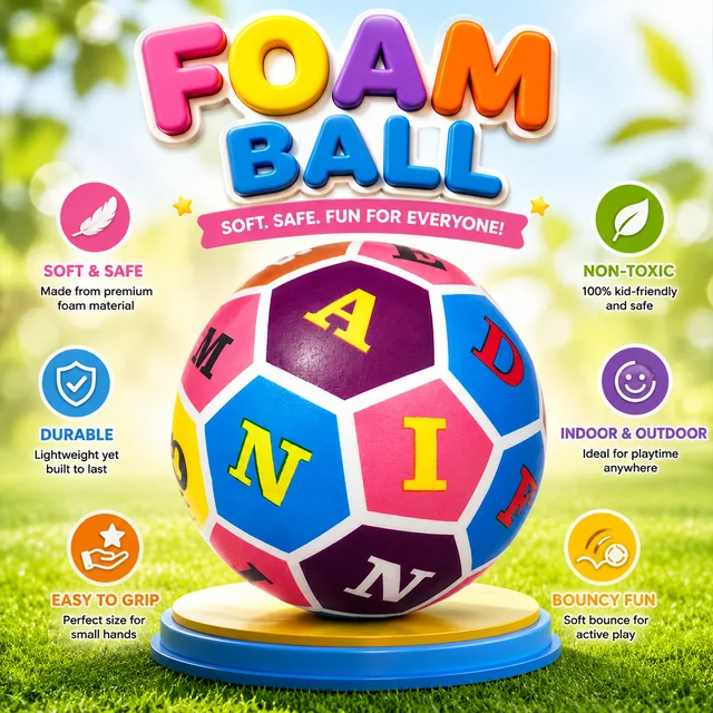 Kids Alphabet Learning Soft Ball | Colorful Educational Foam Ball with Letters | Lightweight Indoor Outdoor Play Toy for Toddlers & Children