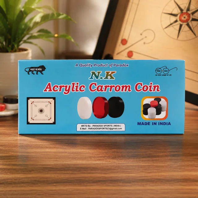 N.K Acrylic Carrom Coins Set for Carrom Board | Premium Smooth Finish Carrom Men with Striker | Durable Tournament Practice Coins | Indoor Family Board Game Accessories | Made in India -