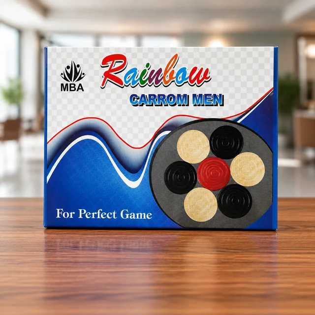 MBA Rainbow Carrom Men Set for Carrom Board Game | Premium Smooth Finish Carrom Coins with Red Queen | Durable Indoor Family Game Accessories for Kids & Adults -