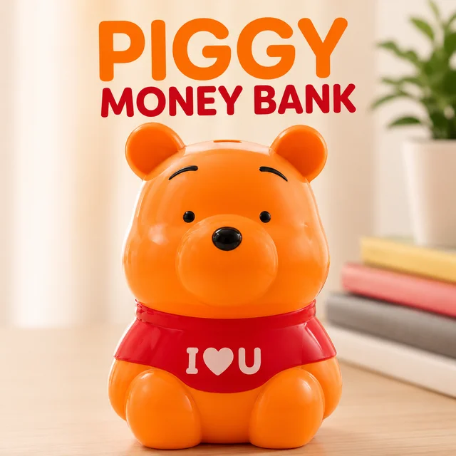 Cute Piggy Bank for Kids – Cartoon Coin Saving Money Box with “I Love You” Design | Plastic Coin Bank for Boys & Girls | Kids Money Saving Box for Home Décor & Gift