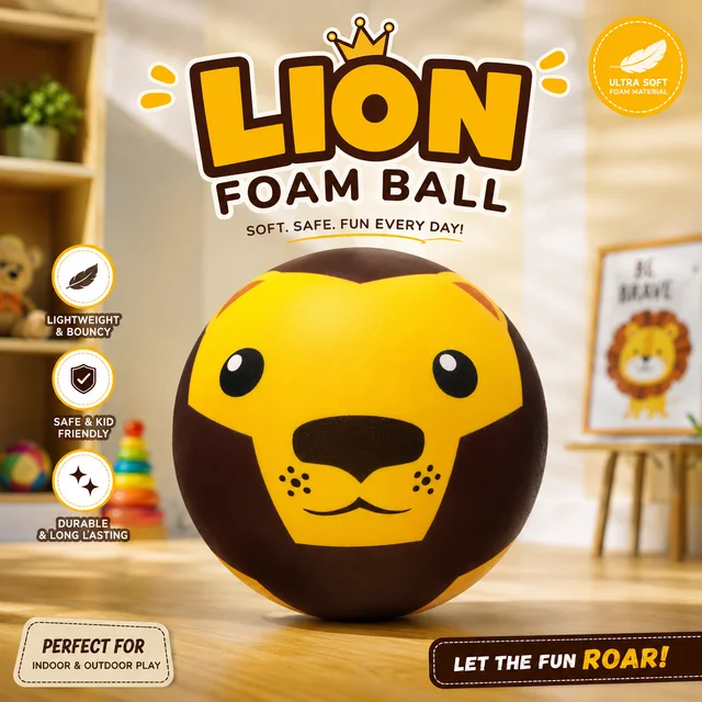 Lion Foam Ball for Kids | Soft Squeeze Stress Relief Ball | Lightweight Indoor Outdoor Play Toy | Cute Animal Design Foam Ball for Children