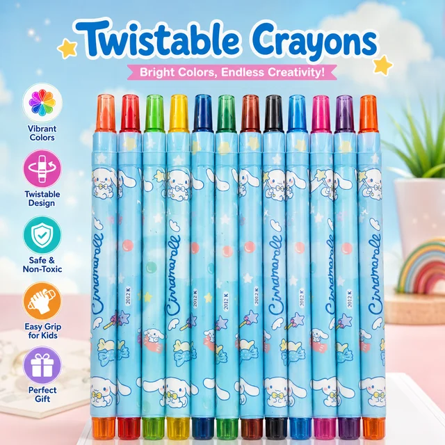 Twistable Crayons for Kids – 12 Bright Color Twist Crayon Set | Non-Toxic Coloring Crayons for Drawing, Art & School Supplies | Cute Cartoon Design Crayons for Children - Random Design