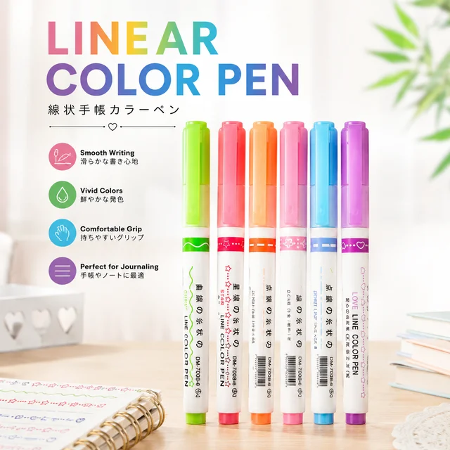 Linear Color Dotted line Pen Set – 6 Pastel Roller Type Marker Pens for Journaling, Scrapbooking, Drawing, DIY Crafts, School & Office Stationery Supplies