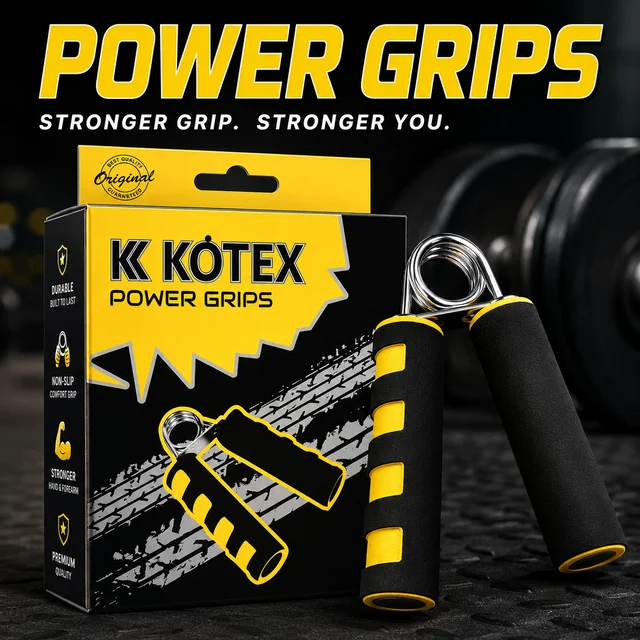 KOTEX Power Grips Hand Grip Strengthener for Men & Women | Non-Slip Foam Handle Grip Exerciser | Wrist Forearm Finger Strength Training Equipment for Gym Fitness Workout -