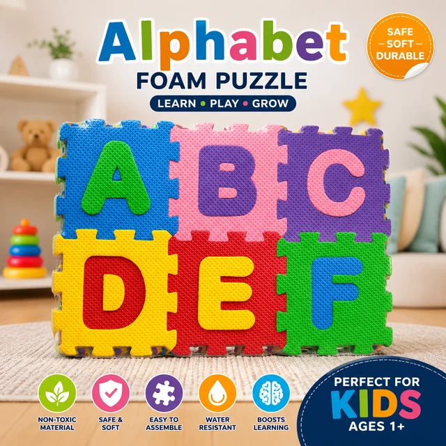 Alphabetical Foam Puzzle Play Mat for Kids – Soft EVA Interlocking Alphabet Floor Tiles, Educational ABC Learning Puzzle Mat, Non-Toxic Colorful Foam Mats for Toddlers & Babies Indoor Play Area