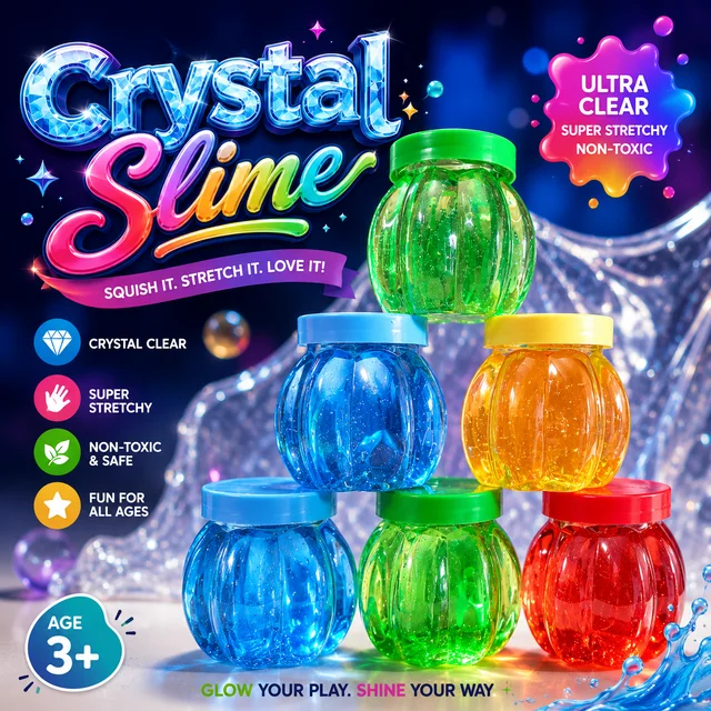 Crystal Slime for Kids ( piece -1) Ultra Clear Stretchy Glitter Slime in Colorful Crystal Jars | Non-Toxic Sensory Toy for Boys & Girls | Soft DIY Slime Putty for Stress Relief & Creative Play