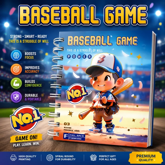 Cute Baseball Game Spiral Mini Diary Notebook for Kids | Cartoon Baseball Player Pocket Journal | Portable Writing Memo Pad with Tabs for School, Notes & Gifts