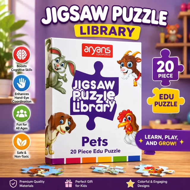 Aryans Eduworld Jigsaw Puzzle Library Pets – 20 Piece Educational Puzzle for Kids | Colorful Animal-Themed Learning Toy for Cognitive Skill Development