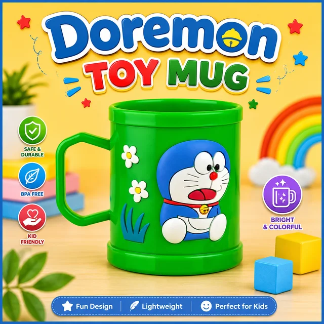 Cartoon Character Toy Mug for Kids | Cartoon Plastic Coffee & Milk Mug with Handle | Lightweight Reusable Drinking Cup for School, Home & Travel | Cute Green Kids Mug Gift - Random Colour & Character