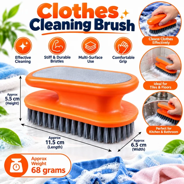 Clothes Cleaning Brush ( RANDOM COLOURS )with Stiff Durable Bristles, Ergonomic Grip and Multi-Surface Cleaning for Clothes, Tiles, Floors, Kitchen and Bathroom