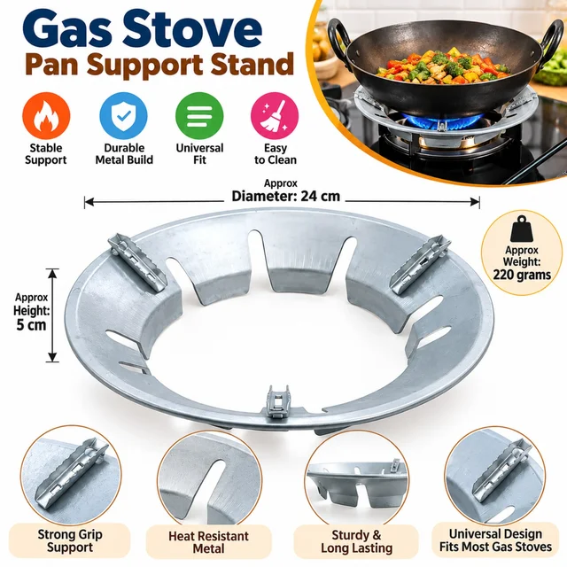 Gas Stove Pan Support Stand, Heavy-Duty Metal Burner Support Ring, Heat-Resistant Kitchen Accessory, Universal Design for Compatible Gas Stoves, Approx. 24 cm Diameter