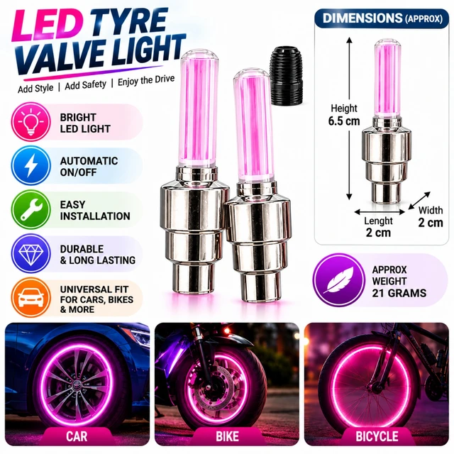  LED Tyre Valve Light for Car, Bike and Bicycle | Automatic On/Off Wheel Light | Easy Installation | Stylish Tyre Valve Accessory