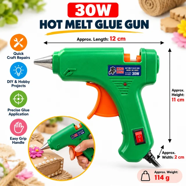 30W Hot Melt Glue Gun for DIY Crafts, Home Repairs, Decoration Projects, School Activities and Precise Glue Application