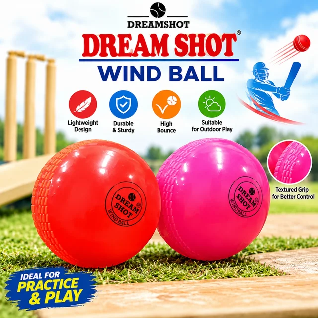 DREAM SHOT Wind Ball for Cricket Practice PIECE-1( RANDOM COLOURS ), Lightweight Textured Grip Ball for Outdoor Play, High-Bounce Training Ball for Beginners, Kids and Recreational Cricket