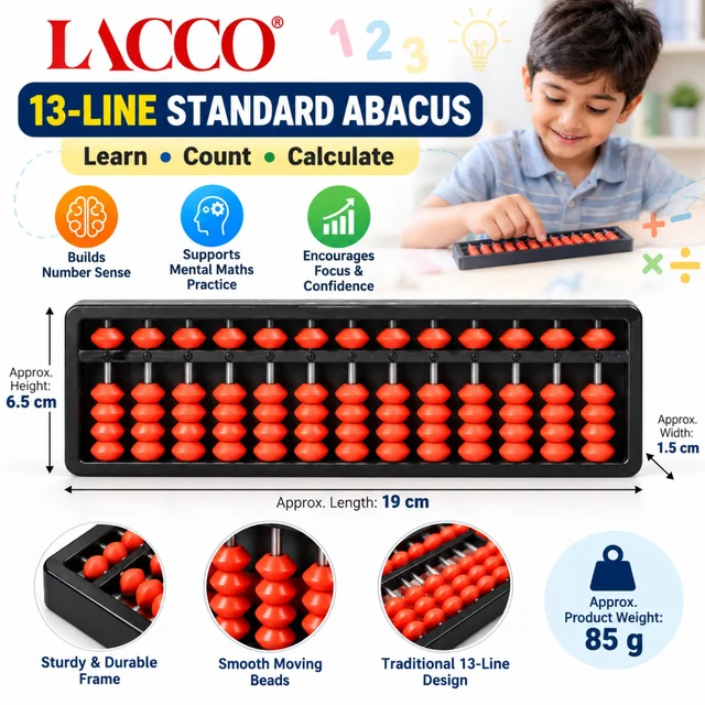 LACCO 13-Line Standard Abacus for Kids | Traditional Counting and Calculation Tool | Educational Mathematics Learning Aid for Number Sense, Mental Maths Practice and Focus Development