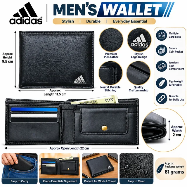 Men’s Black Textured Bi-Fold Wallet with Multiple Card Slots, Secure Coin Pocket, Spacious Cash Compartment & Stylish Logo Design