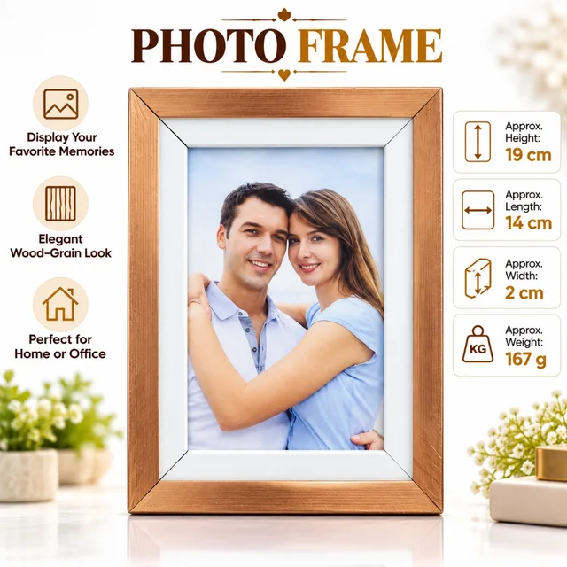 Photo Frame with Elegant Wood-Grain Finish, Brown Decorative Picture Frame for Home, Bedroom, Living Room, Office Desk and Shelf Décor, Ideal for Family Photos, Couple Pictures and Gifting