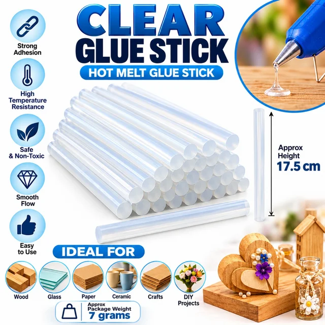 Clear Hot Melt Glue Sticks for Glue Gun ( PIECE-1) Transparent Adhesive Sticks for DIY Crafts, Wood, Glass, Paper, Ceramic and Home Repair Projects, Approx. 17.5 cm Height