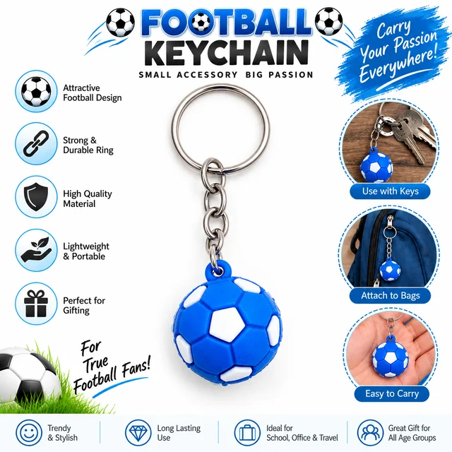 Football Keychain for Boys & Girls Soccer Ball Key Ring ( RANDOM COLOURS )with Strong Metal Ring, Lightweight Sports-Themed Keychain for Keys, Bags, Backpacks & Gifting