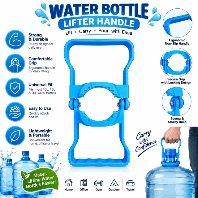 Water Bottle Lifter Handle – Universal Water Can & Bottle Carrying Handle with Secure Locking Grip
