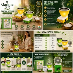 Garima 2-in-1 Camphor Diffuser with Night Lamp | Electric Kapoor Dani | Bhimseni Camphor Burner | Aroma Diffuser for Home, Office & Pooja Room | Safe & Compact