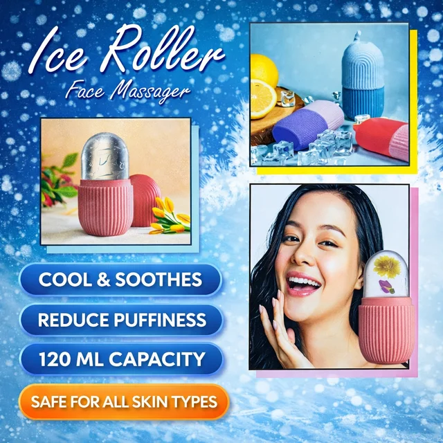Ice Roller Face Massager 120ML | Reusable Facial Ice Roller for Skin Tightening, Puffiness & Dark Circles | DIY Ice Mold for Face Care | Cooling Skincare Tool for Women & Men