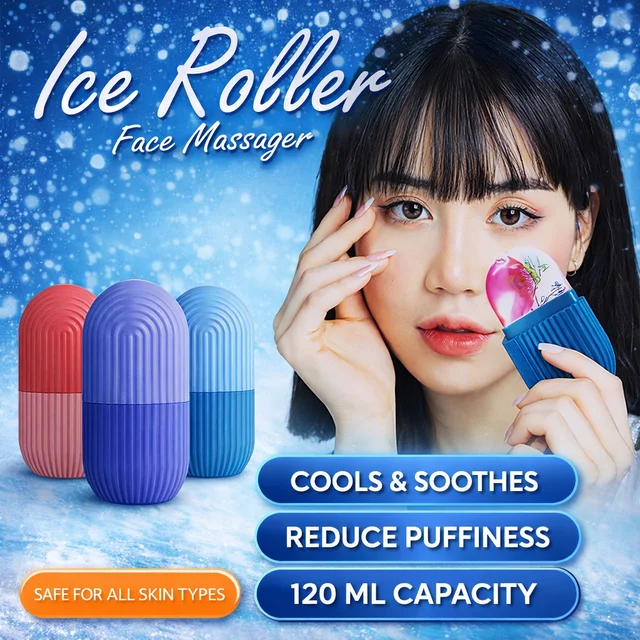 Ice Roller Face Massager 120ML | Reusable Facial Ice Roller for Skin Tightening, Puffiness & Dark Circles | DIY Ice Mold for Face Care | Cooling Skincare Tool for Women & Men