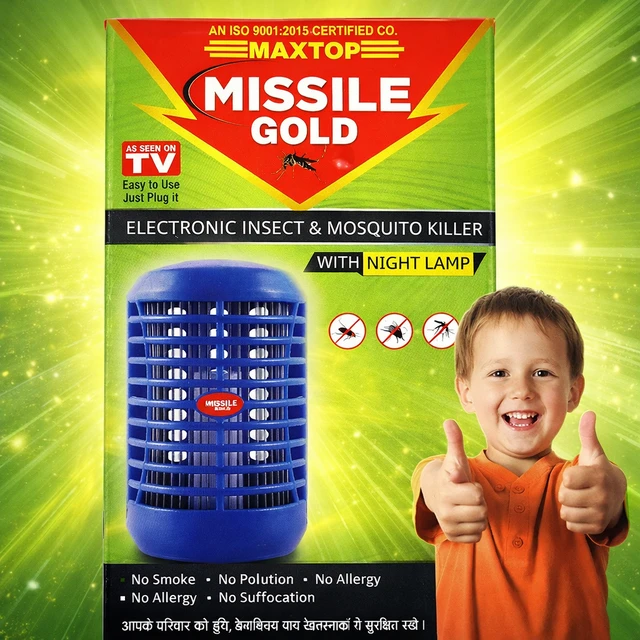 Missile Gold Electronic Mosquito Killer Lamp | Plug-in Insect Killer Machine with Night Lamp | No Chemical, No Smoke, Safe for Kids | Energy Efficient Indoor Bug Zapper