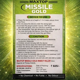 Missile Gold Electronic Mosquito Killer Lamp | Plug-in Insect Killer Machine with Night Lamp | No Chemical, No Smoke, Safe for Kids | Energy Efficient Indoor Bug Zapper