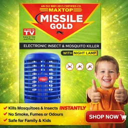 Missile Gold Electronic Mosquito Killer Lamp | Plug-in Insect Killer Machine with Night Lamp | No Chemical, No Smoke, Safe for Kids | Energy Efficient Indoor Bug Zapper