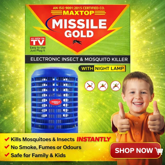 Missile Gold Electronic Mosquito Killer Lamp | Plug-in Insect Killer Machine with Night Lamp | No Chemical, No Smoke, Safe for Kids | Energy Efficient Indoor Bug Zapper