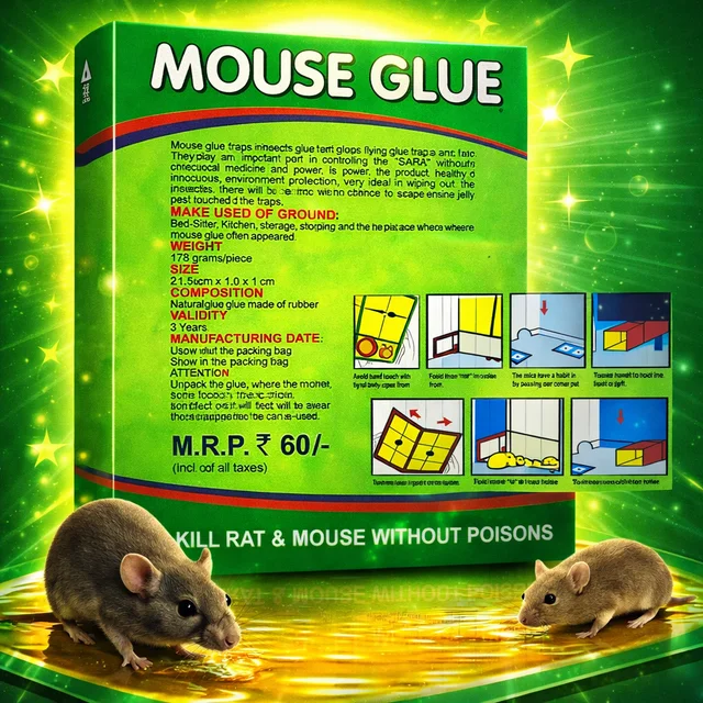 Mouse Glue Trap Strong Adhesive Rat & Mouse Catcher | Rat Pad | Poison Free & Odourless | Safe for Home, Kitchen & Storage | Reusable Sticky Trap Board for Rodent Control Pack of 1