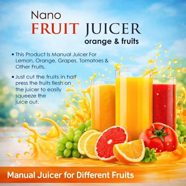 Nano Manual Fruit Juicer 2-in-1 | Portable Citrus & Multi-Fruit Hand Juicer with Container | Easy Press Juicer for Orange, Lemon, Grapes, Tomato | Compact, Easy to Clean Juicer