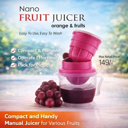 Nano Manual Fruit Juicer 2-in-1 | Portable Citrus & Multi-Fruit Hand Juicer with Container | Easy Press Juicer for Orange, Lemon, Grapes, Tomato | Compact, Easy to Clean Juicer