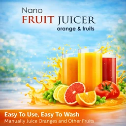 Nano Manual Fruit Juicer 2-in-1 | Portable Citrus & Multi-Fruit Hand Juicer with Container | Easy Press Juicer for Orange, Lemon, Grapes, Tomato | Compact, Easy to Clean Juicer