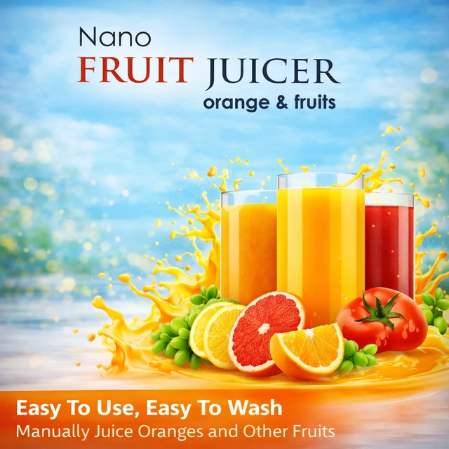 Nano Manual Fruit Juicer 2-in-1 | Portable Citrus & Multi-Fruit Hand Juicer with Container | Easy Press Juicer for Orange, Lemon, Grapes, Tomato | Compact, Easy to Clean Juicer