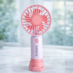 SANKIE SK-2012HF Handheld Desktop USB Fan | Rechargeable Portable Mini Fan with Type-C Charging, 3 Speed Modes & Natural Wind | Compact Travel Cooling Fan (Pink & Purple) | With Mobile Holder